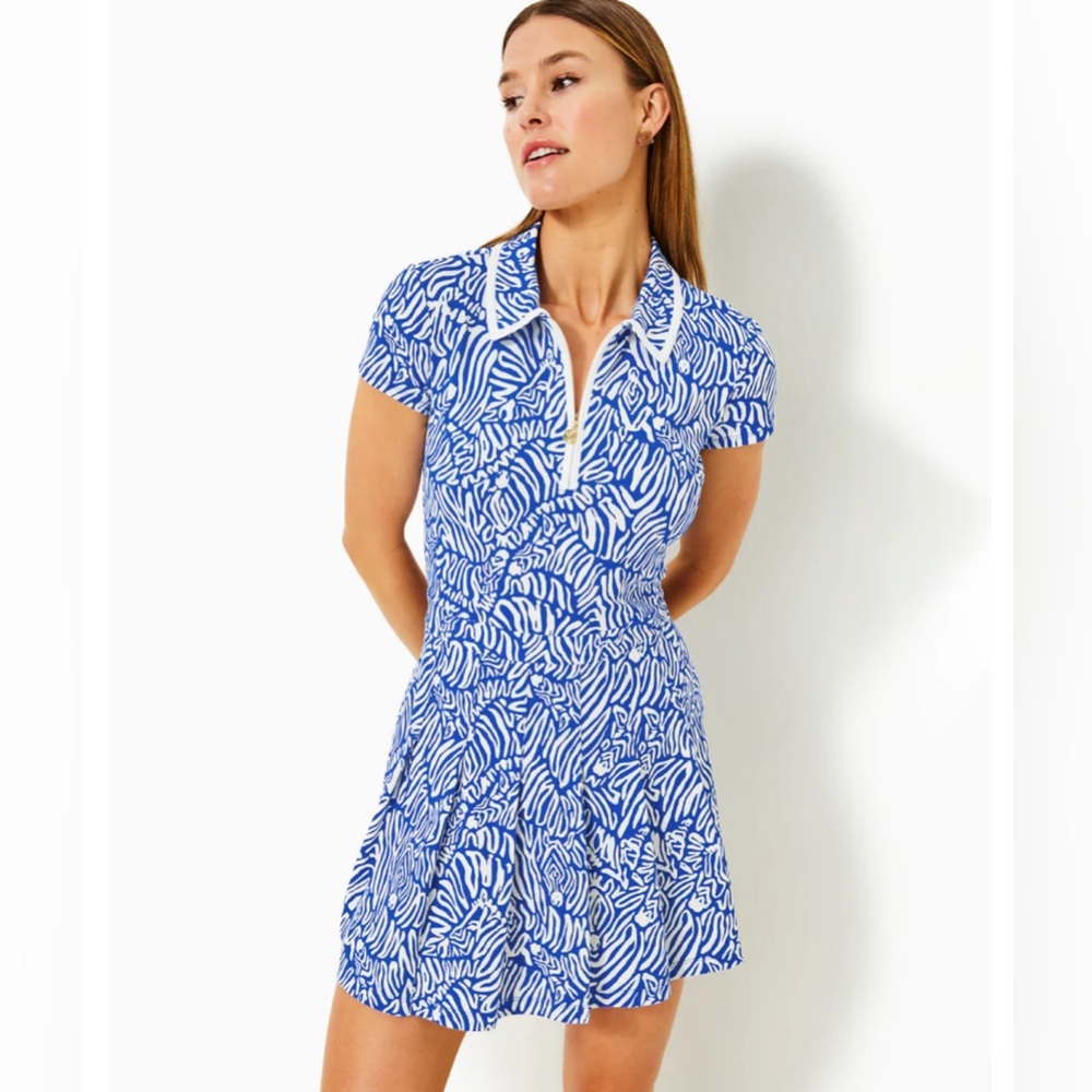 Lilly Pulitzer Blue and White Short-Sleeve Polo Dress